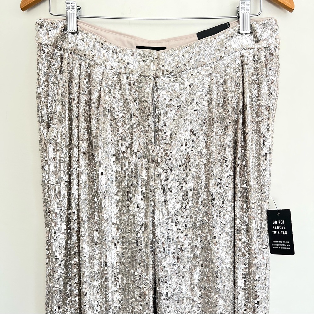 ♦️SOLD♦️EXPRESS Sequined Pleated High Rise Cropped Wide Leg Trousers Pants Sz M - Picture 4 of 16